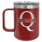 Personalized maroon 15 oz vacuum insulated coffee mug with 'Monogram letter Q' design