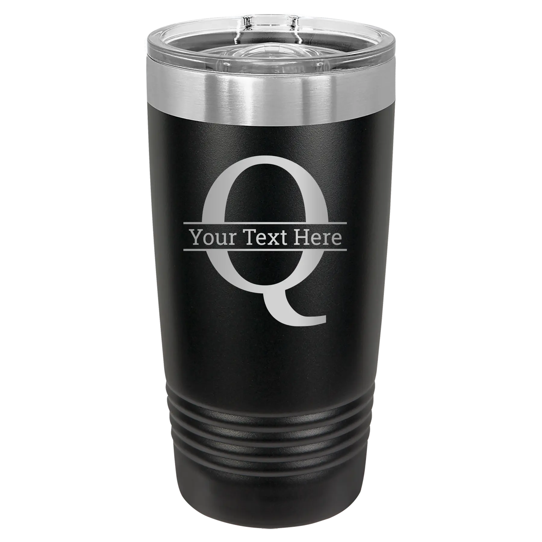 Personalized black 20 oz vacuum insulated tumbler with 'Monogram letter Q' design
