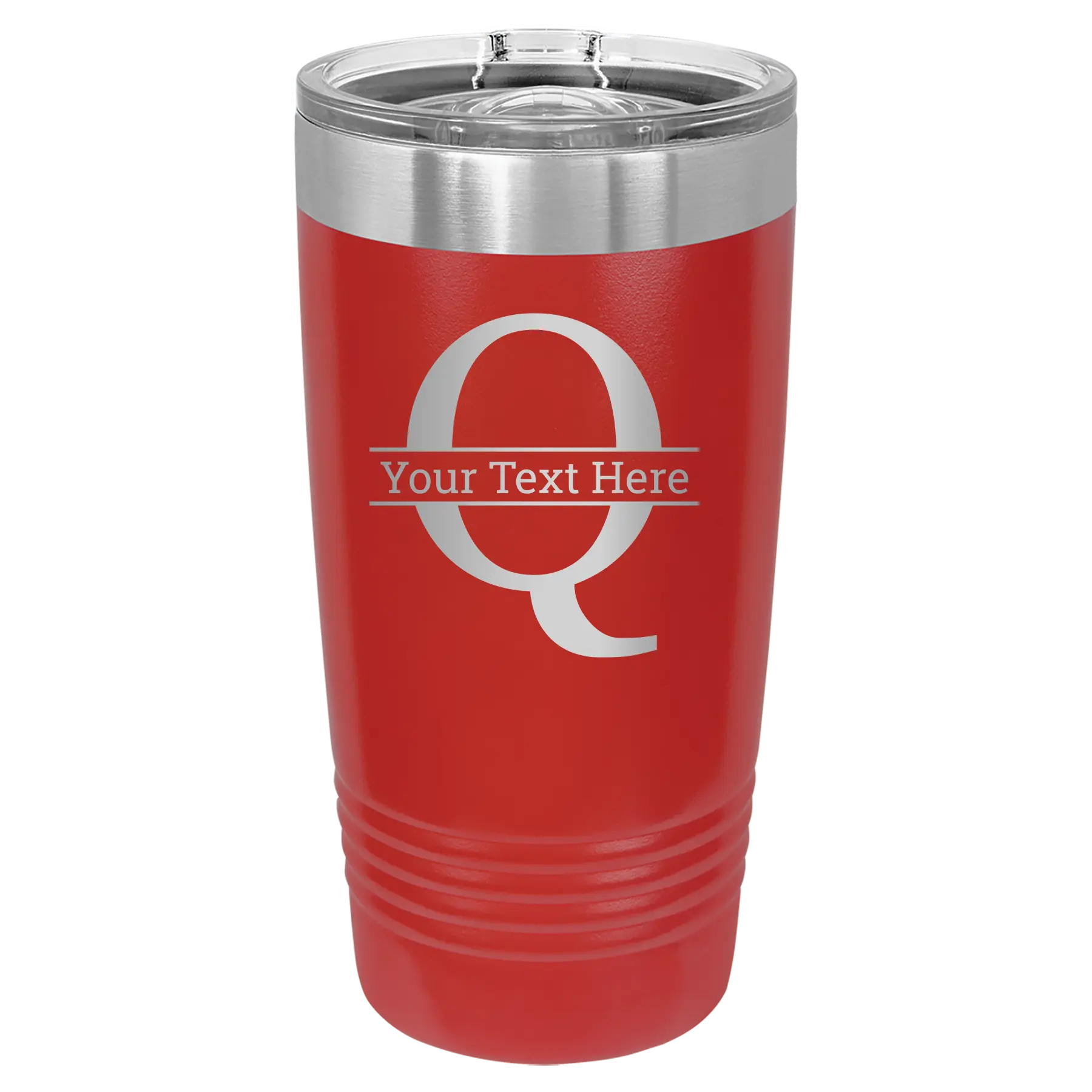 Personalized red 20 oz vacuum insulated tumbler with 'Monogram letter Q' design