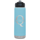 Personalized light blue 20 oz vacuum insulated water bottle with 'Monogram letter Q' design