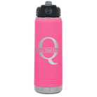 Personalized pink 20 oz vacuum insulated water bottle with 'Monogram letter Q' design