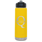 Personalized yellow 20 oz vacuum insulated water bottle with 'Monogram letter Q' design