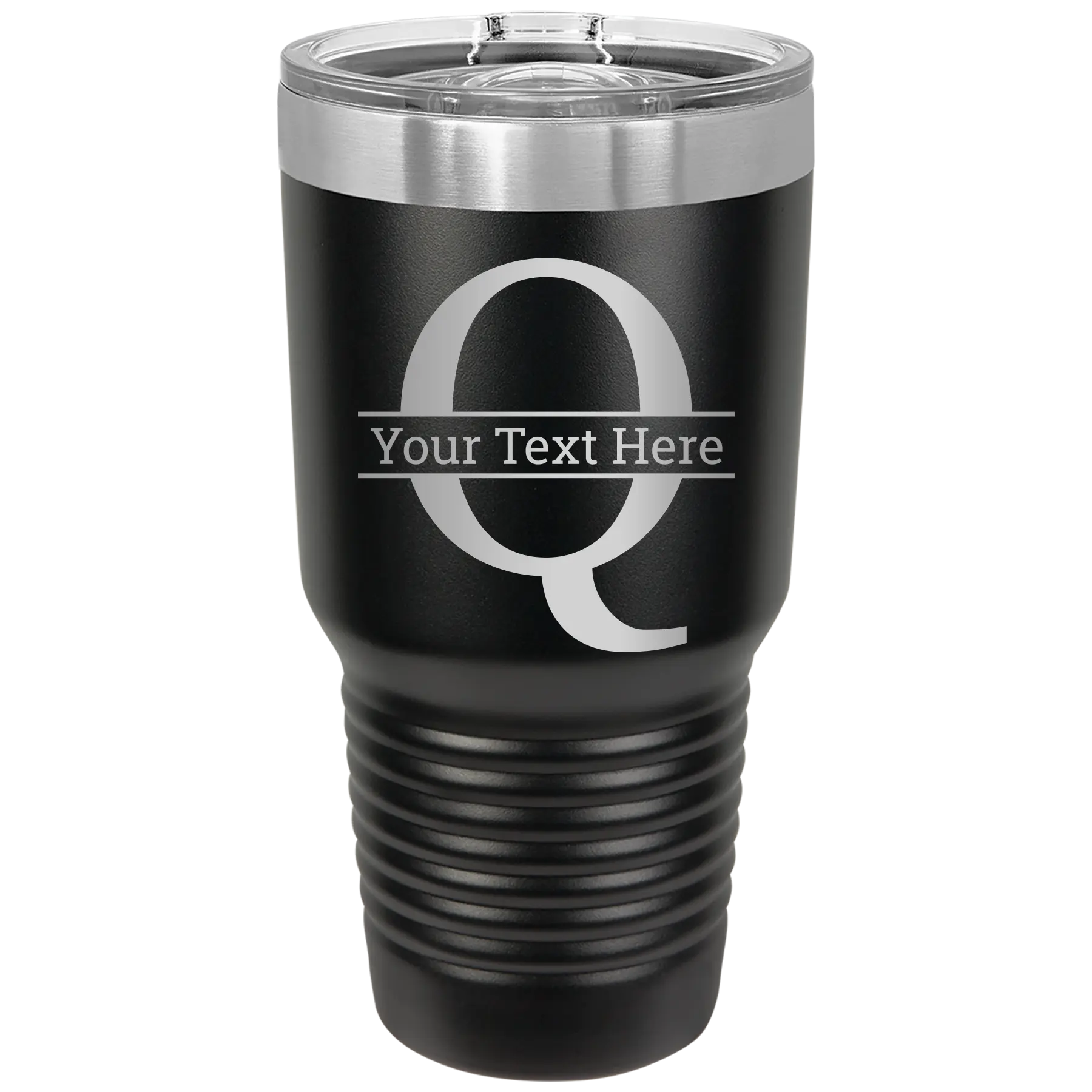 Personalized black 30 oz vacuum insulated tumbler with 'Monogram letter Q' design
