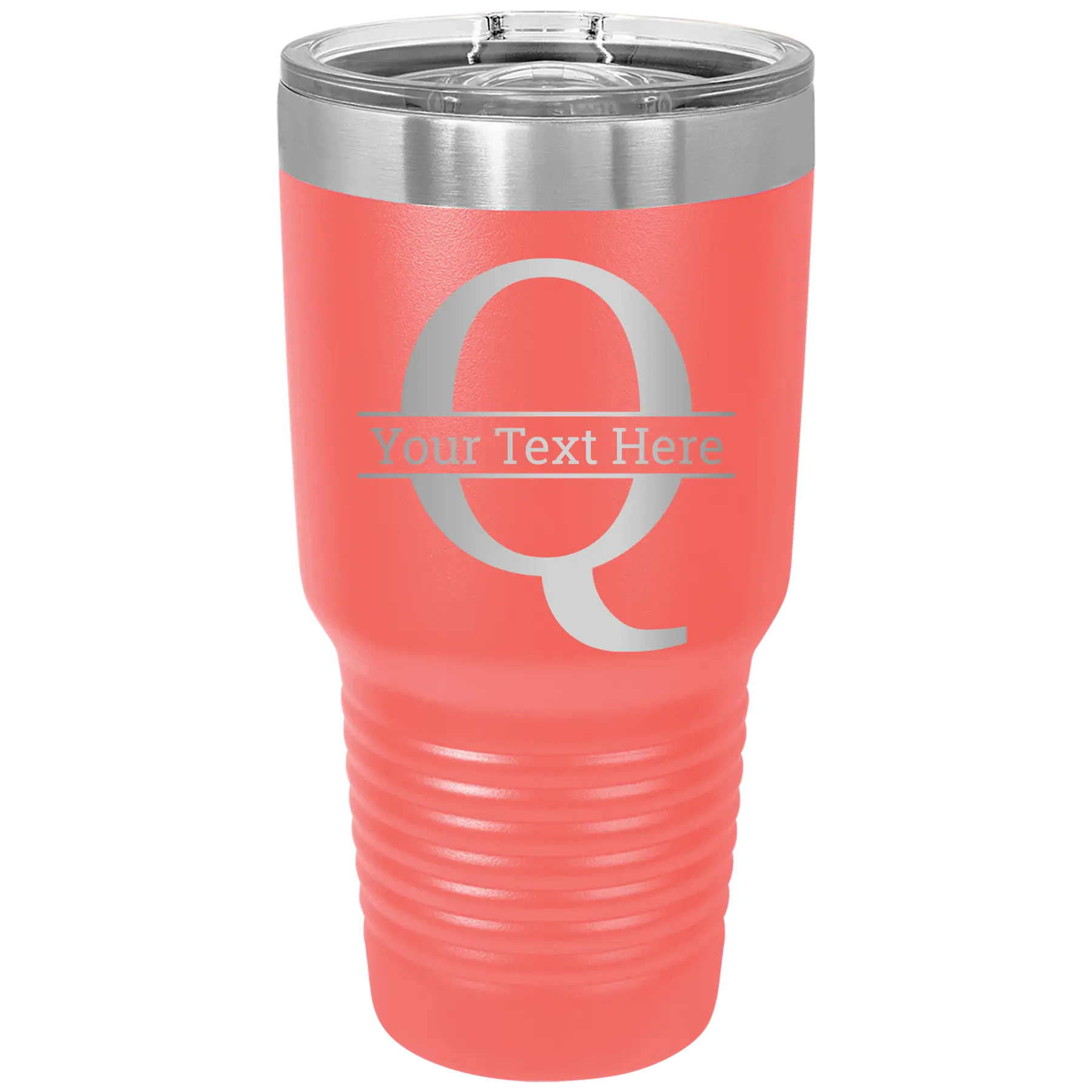 Personalized coral 30 oz vacuum insulated tumbler with 'Monogram letter Q' design