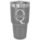 Personalized dark gray 30 oz vacuum insulated tumbler with 'Monogram letter Q' design