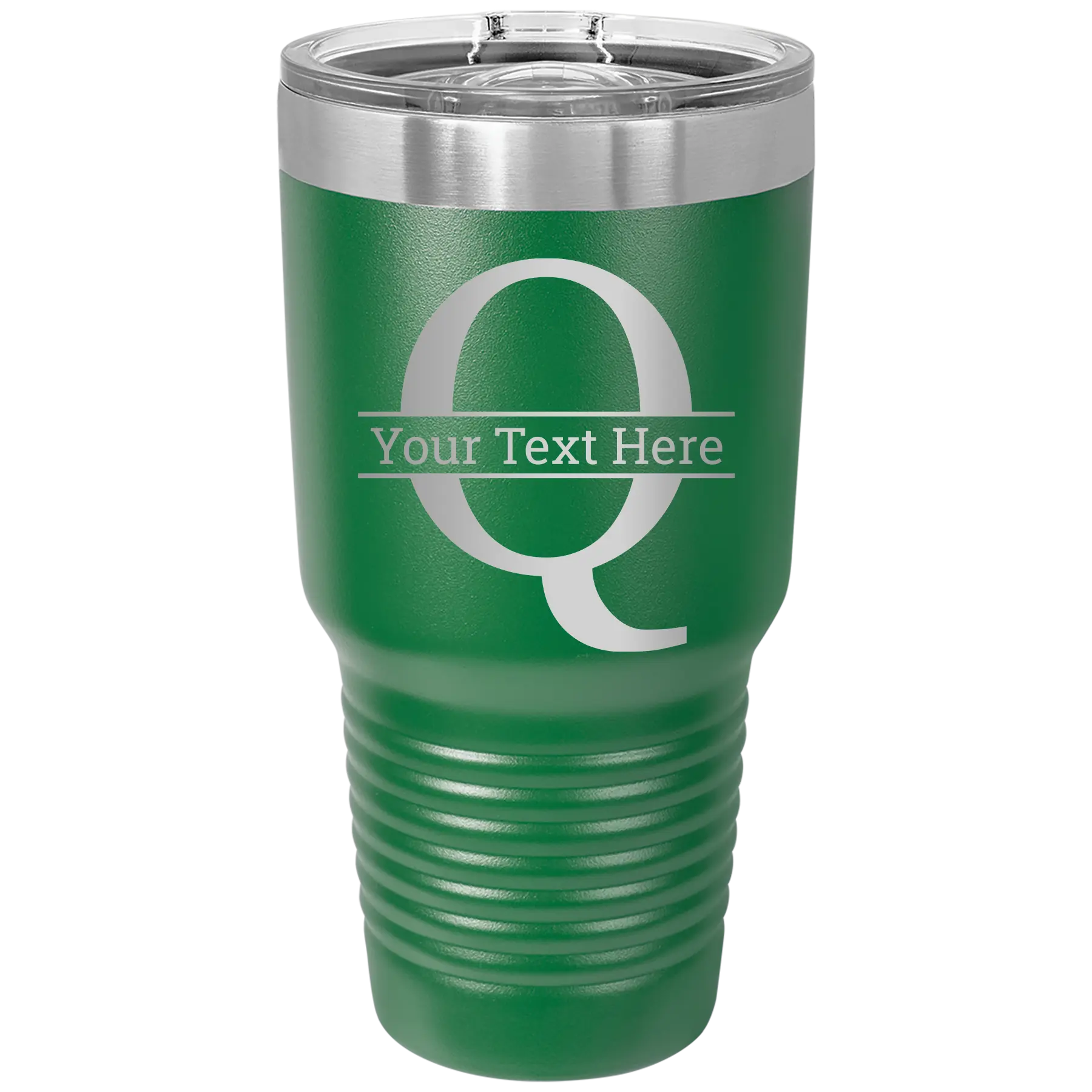 Personalized green 30 oz vacuum insulated tumbler with 'Monogram letter Q' design