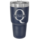 Personalized navy 30 oz vacuum insulated tumbler with 'Monogram letter Q' design