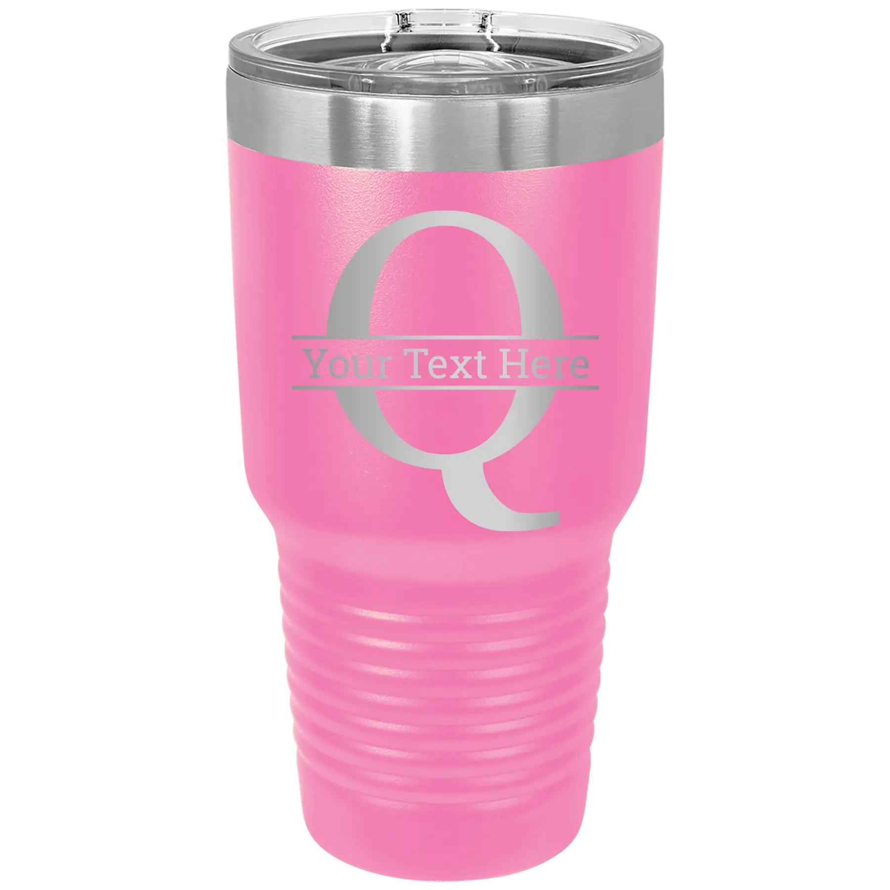 Personalized pink 30 oz vacuum insulated tumbler with 'Monogram letter Q' design