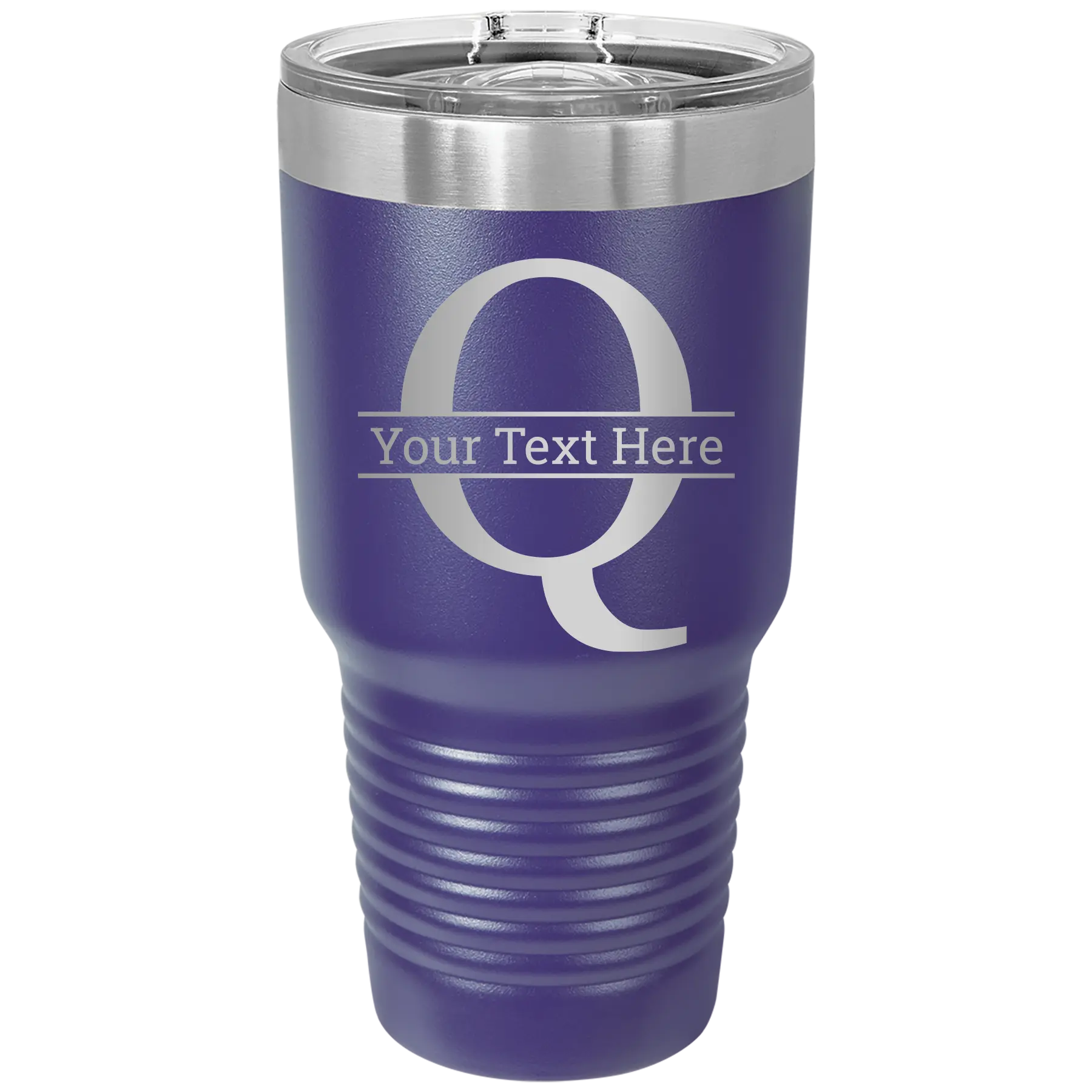Personalized purple 30 oz vacuum insulated tumbler with 'Monogram letter Q' design