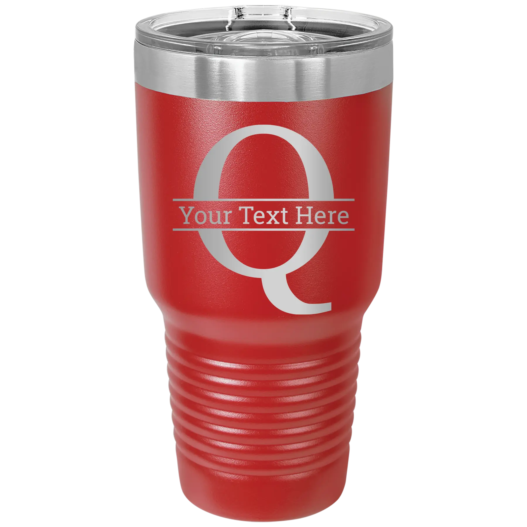 Personalized red 30 oz vacuum insulated tumbler with 'Monogram letter Q' design