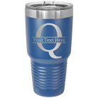Personalized royal blue 30 oz vacuum insulated tumbler with 'Monogram letter Q' design