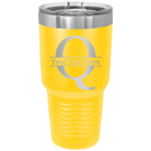 Personalized yellow 30 oz vacuum insulated tumbler with 'Monogram letter Q' design