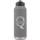 Personalized dark gray 32 oz vacuum insulated water bottle with 'Monogram letter Q' design