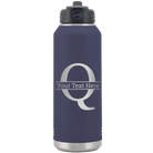 Personalized navy 32 oz vacuum insulated water bottle with 'Monogram letter Q' design