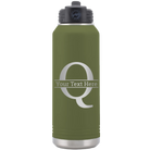 Personalized olive green 32 oz vacuum insulated water bottle with 'Monogram letter Q' design