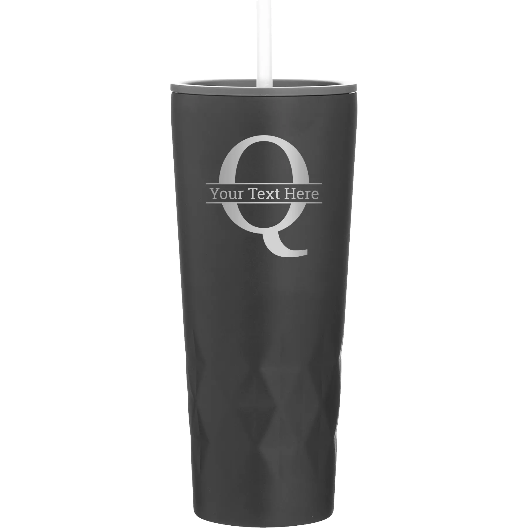 Personalized black 20 oz vacuum insulated tumbler with 'Monogram letter Q' design