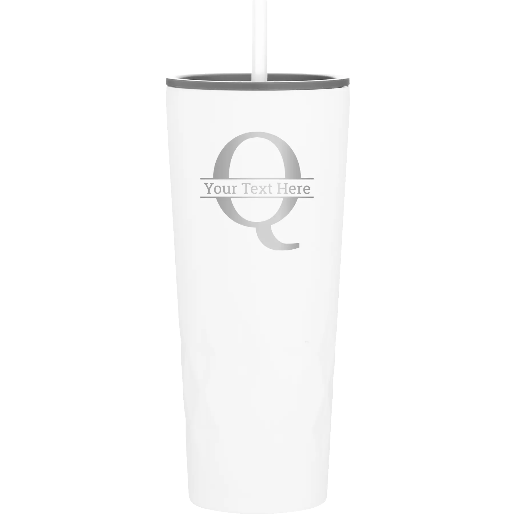 Personalized white 20 oz vacuum insulated tumbler with 'Monogram letter Q' design