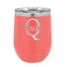 Personalized coral 12 oz vacuum insulated wine cup with 'Monogram letter Q' design