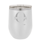 Personalized white 12 oz vacuum insulated wine cup with 'Monogram letter Q' design