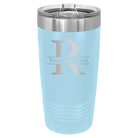 Personalized light blue 20 oz vacuum insulated tumbler with 'Monogram letter R' design