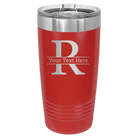 Personalized red 20 oz vacuum insulated tumbler with 'Monogram letter R' design