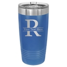 Personalized royal blue 20 oz vacuum insulated tumbler with 'Monogram letter R' design