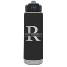 Personalized black 20 oz vacuum insulated water bottle with 'Monogram letter R' design