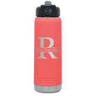 Personalized coral 20 oz vacuum insulated water bottle with 'Monogram letter R' design