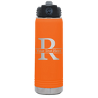 Personalized orange 20 oz vacuum insulated water bottle with 'Monogram letter R' design