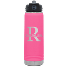Personalized pink 20 oz vacuum insulated water bottle with 'Monogram letter R' design