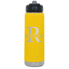 Personalized yellow 20 oz vacuum insulated water bottle with 'Monogram letter R' design