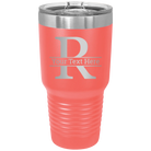 Personalized coral 30 oz vacuum insulated tumbler with 'Monogram letter R' design