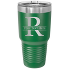 Personalized green 30 oz vacuum insulated tumbler with 'Monogram letter R' design