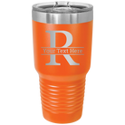 Personalized orange 30 oz vacuum insulated tumbler with 'Monogram letter R' design