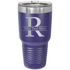 Personalized purple 30 oz vacuum insulated tumbler with 'Monogram letter R' design
