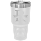 Personalized white 30 oz vacuum insulated tumbler with 'Monogram letter R' design