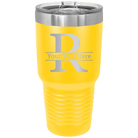 Personalized yellow 30 oz vacuum insulated tumbler with 'Monogram letter R' design