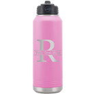 Personalized light purple 32 oz vacuum insulated water bottle with 'Monogram letter R' design