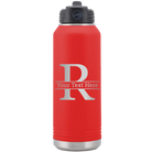 Personalized red 32 oz vacuum insulated water bottle with 'Monogram letter R' design