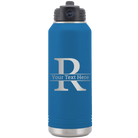Personalized royal blue 32 oz vacuum insulated water bottle with 'Monogram letter R' design