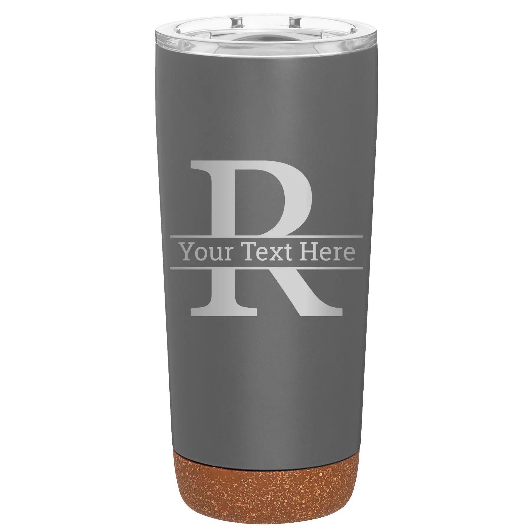 Personalized storm gray 20 oz vacuum insulated tumbler with 'Monogram letter R' design