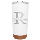 Personalized white 20 oz vacuum insulated tumbler with 'Monogram letter R' design