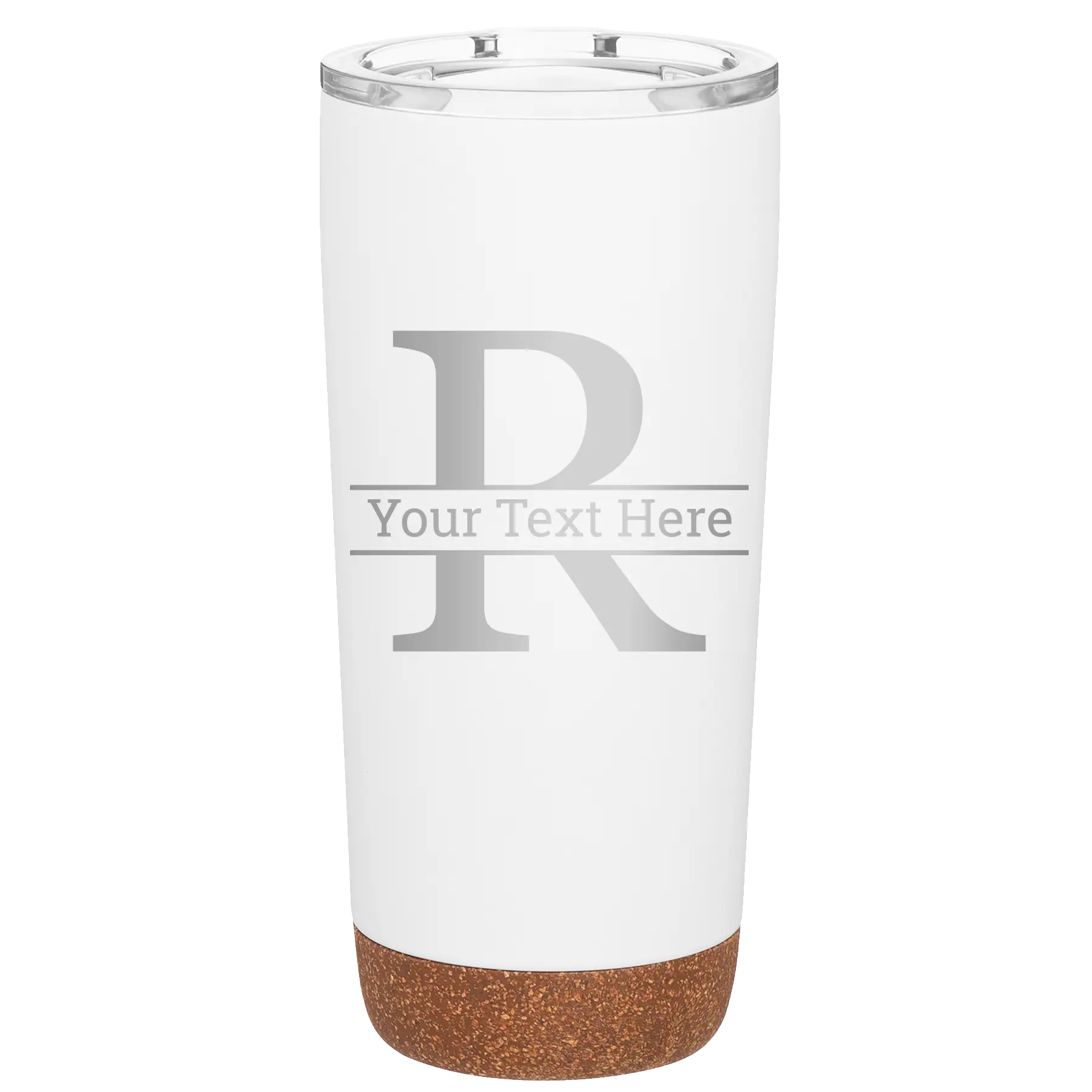 Personalized white 20 oz vacuum insulated tumbler with 'Monogram letter R' design