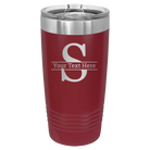 Personalized maroon 20 oz vacuum insulated tumbler with 'Monogram letter S' design
