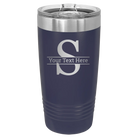Personalized navy 20 oz vacuum insulated tumbler with 'Monogram letter S' design