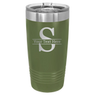 Personalized olive green 20 oz vacuum insulated tumbler with 'Monogram letter S' design