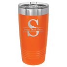 Personalized orange 20 oz vacuum insulated tumbler with 'Monogram letter S' design