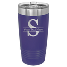 Personalized purple 20 oz vacuum insulated tumbler with 'Monogram letter S' design
