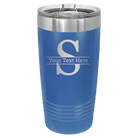 Personalized royal blue 20 oz vacuum insulated tumbler with 'Monogram letter S' design