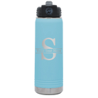 Personalized light blue 20 oz vacuum insulated water bottle with 'Monogram letter S' design